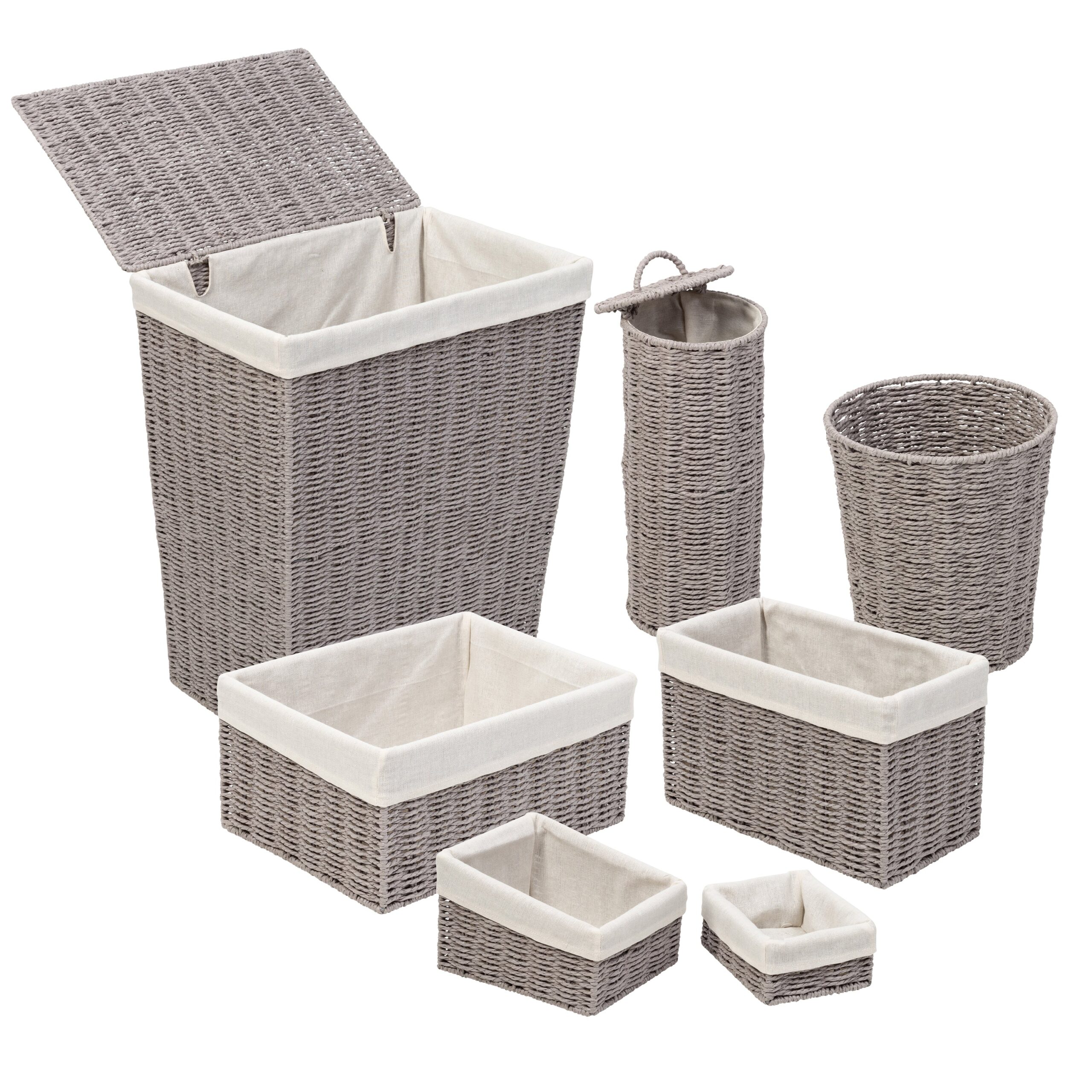 gray twisted paper rope 7 piece storage basket set gray twisted paper rope 7 piece storage basket set