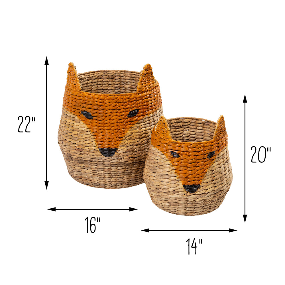 natural/orange fox shaped storage baskets (set of 2) natural/orange fox shaped storage baskets (set of 2)