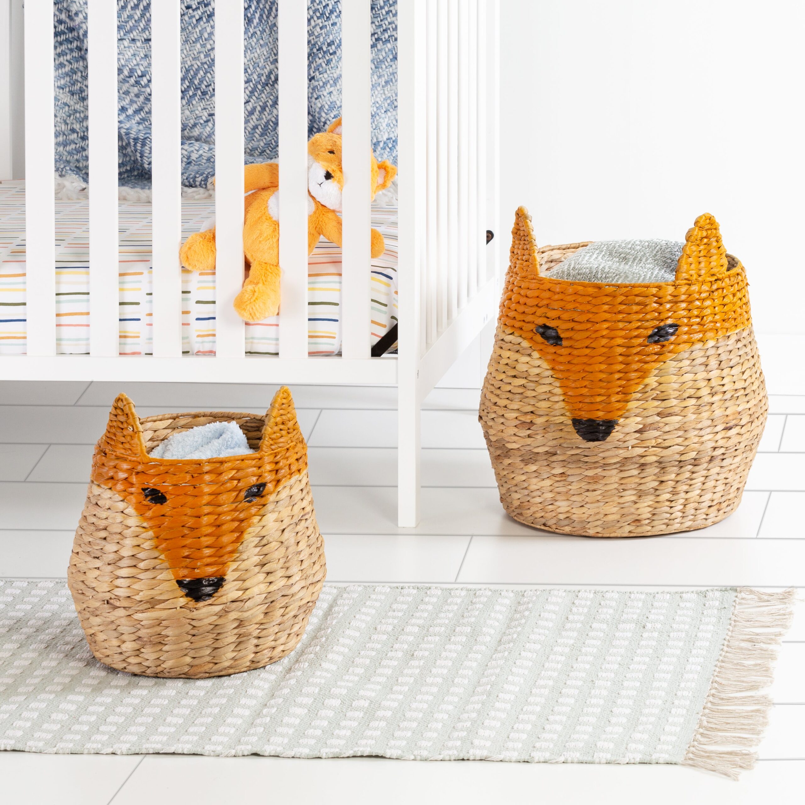 natural/orange fox shaped storage baskets (set of 2) natural/orange fox shaped storage baskets (set of 2)