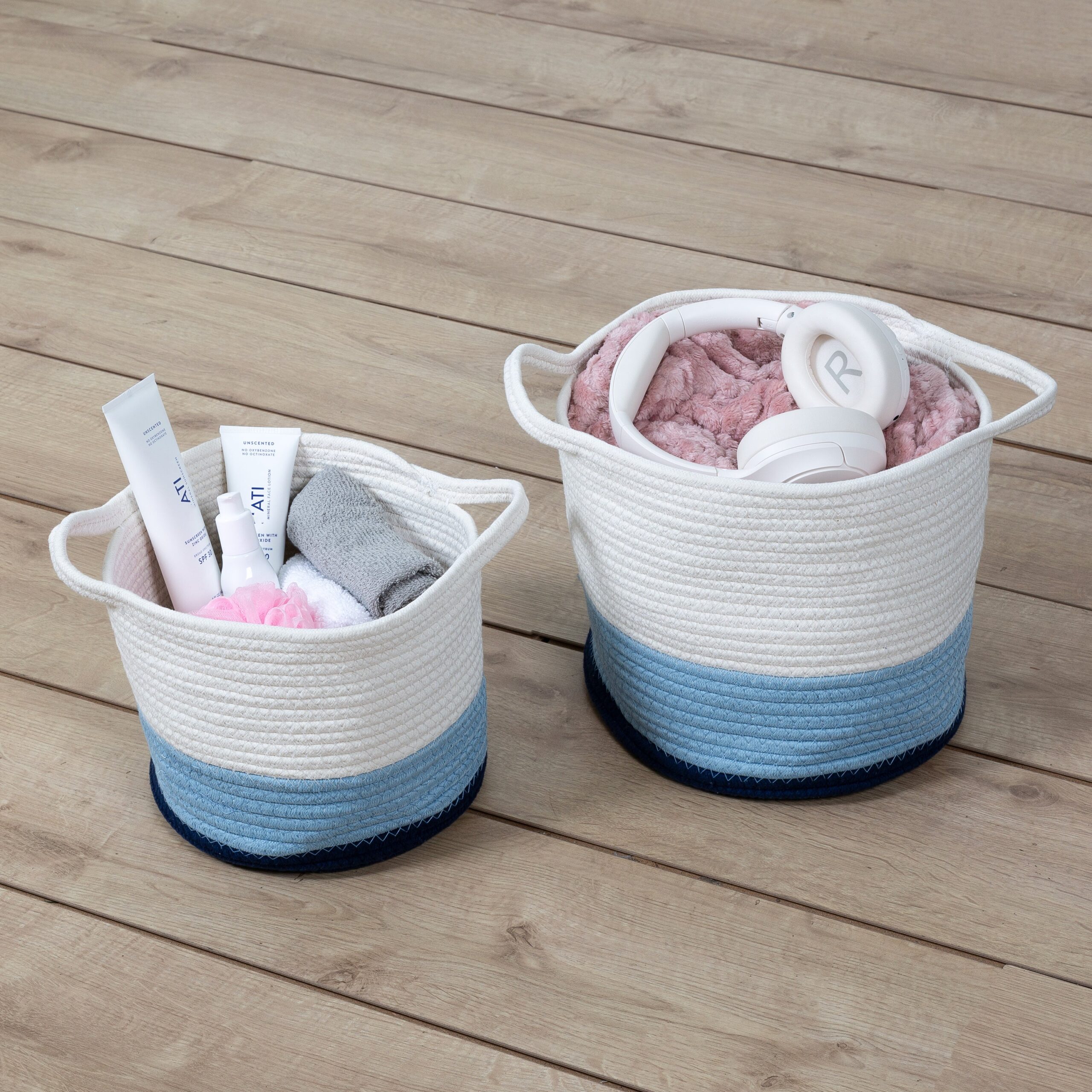 blue/white ombré cotton rope nesting basket (set of 2) blue/white ombré cotton rope nesting basket (set of 2)