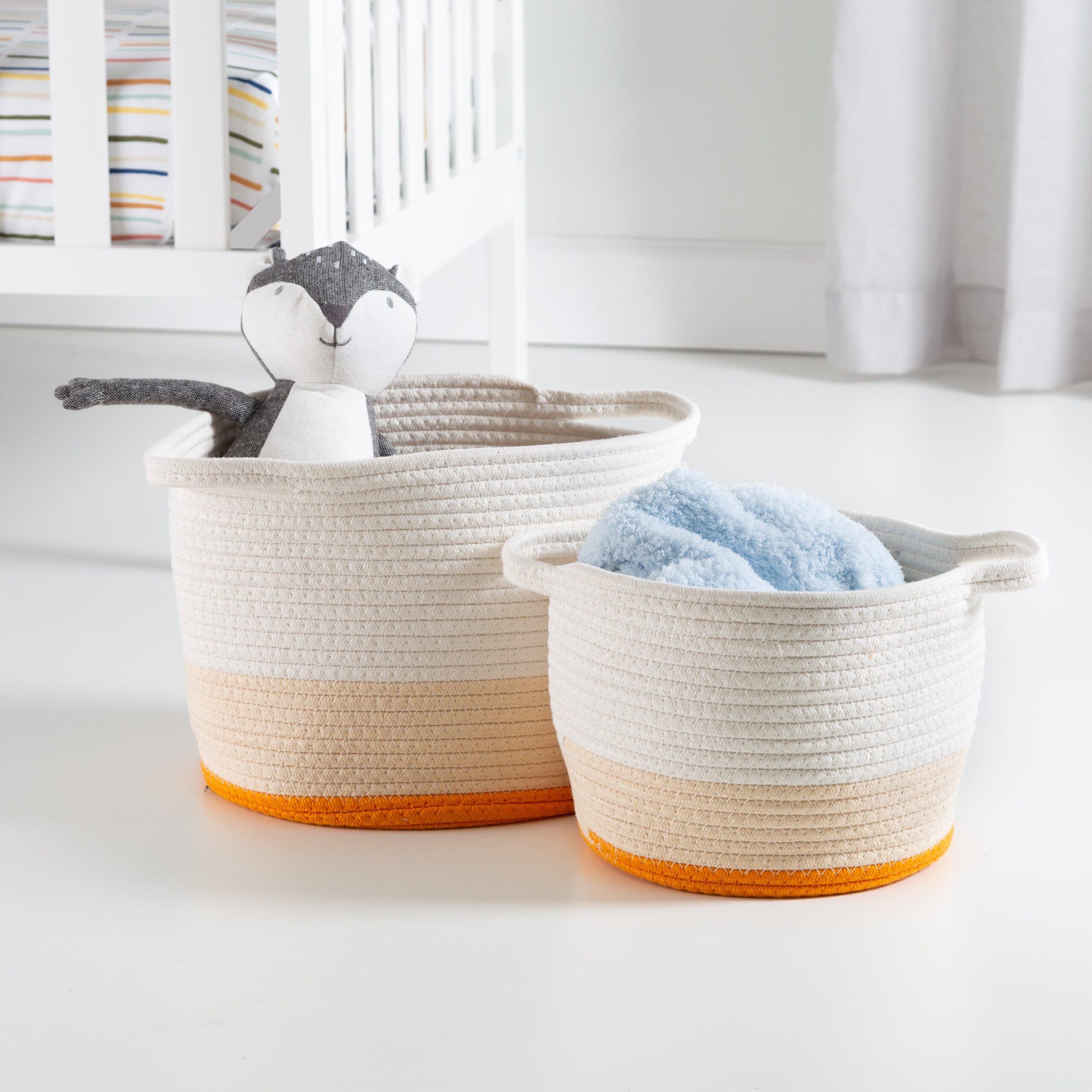 yellow/white ombré cotton rope nesting basket (set of 2) yellow/white ombré cotton rope nesting basket (set of 2)
