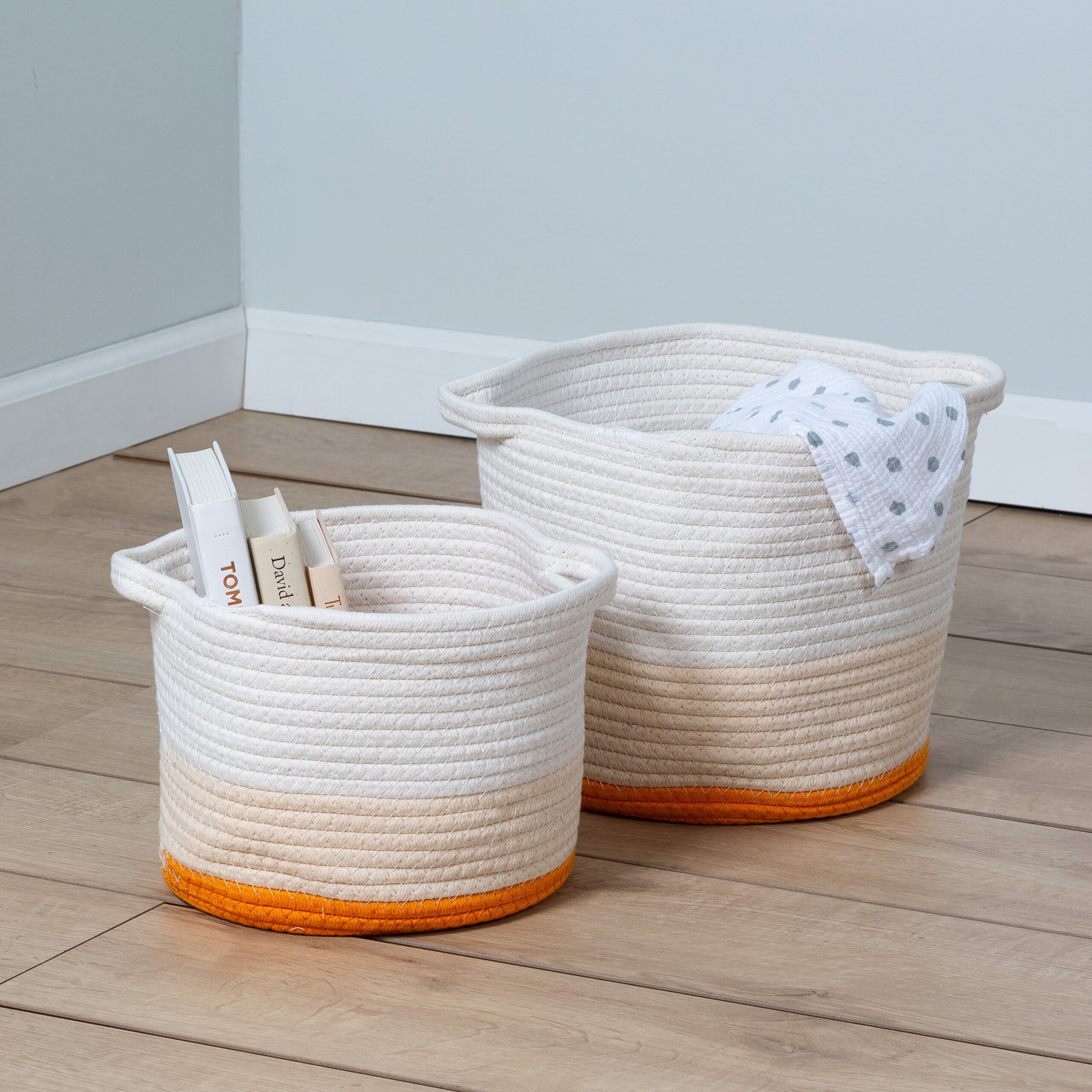 yellow/white ombré cotton rope nesting basket (set of 2) yellow/white ombré cotton rope nesting basket (set of 2)