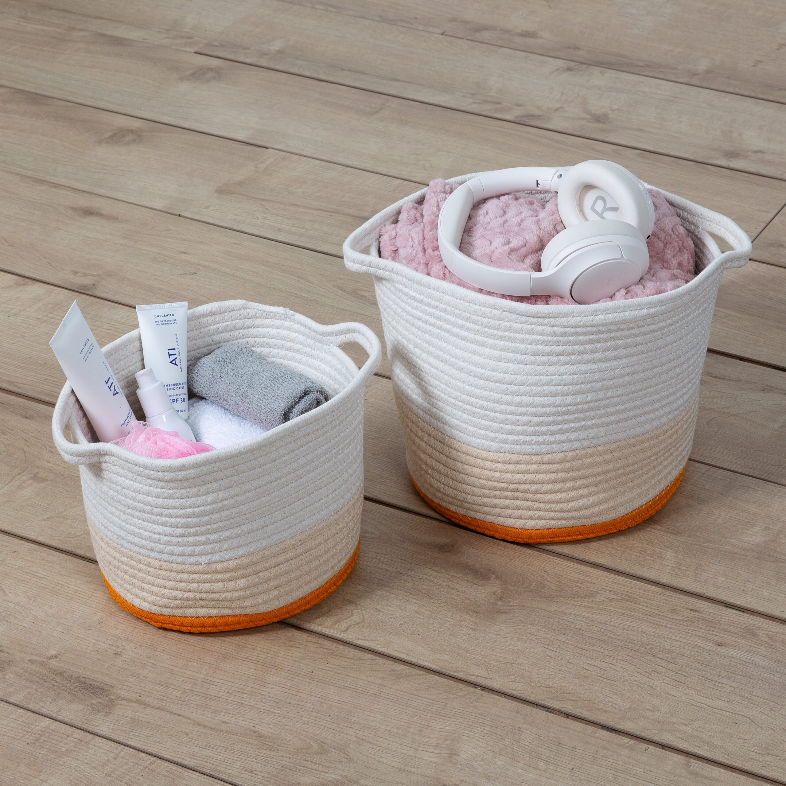 yellow/white ombré cotton rope nesting basket (set of 2) yellow/white ombré cotton rope nesting basket (set of 2)