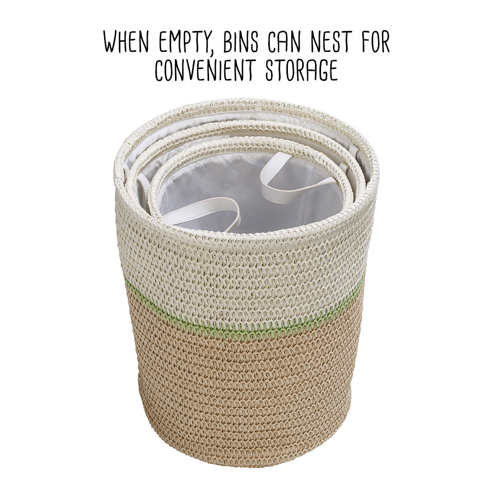 green/natural paper straw nesting baskets with handles (set of 3) green/natural paper straw nesting baskets with handles (set of 3)