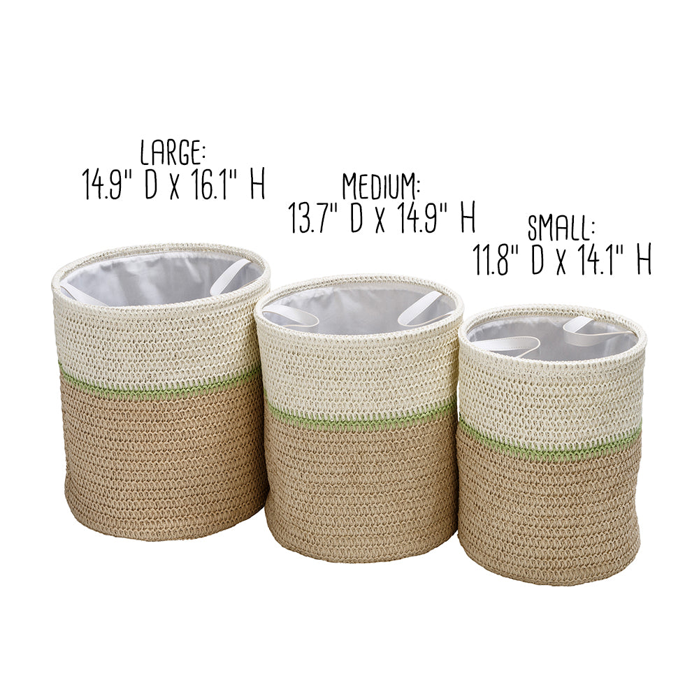 green/natural paper straw nesting baskets with handles (set of 3) green/natural paper straw nesting baskets with handles (set of 3)
