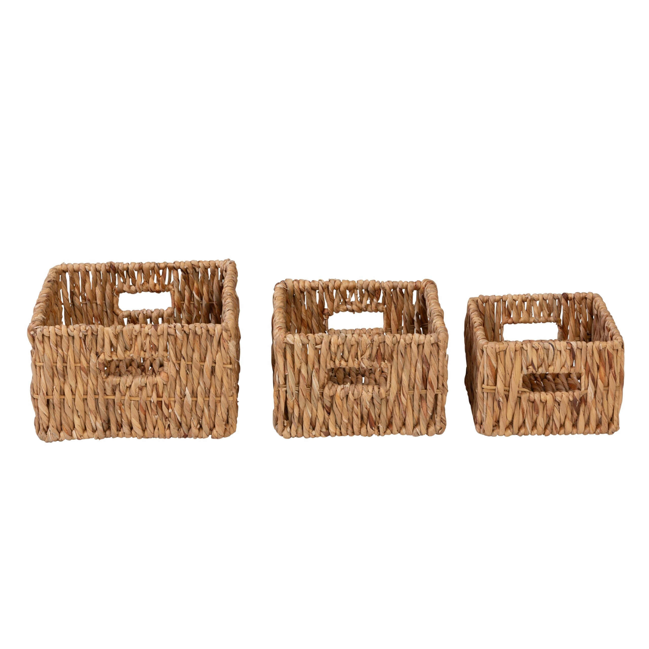 natural wicker square nested baskets with handles (set of 3) natural wicker square nested baskets with handles (set of 3)
