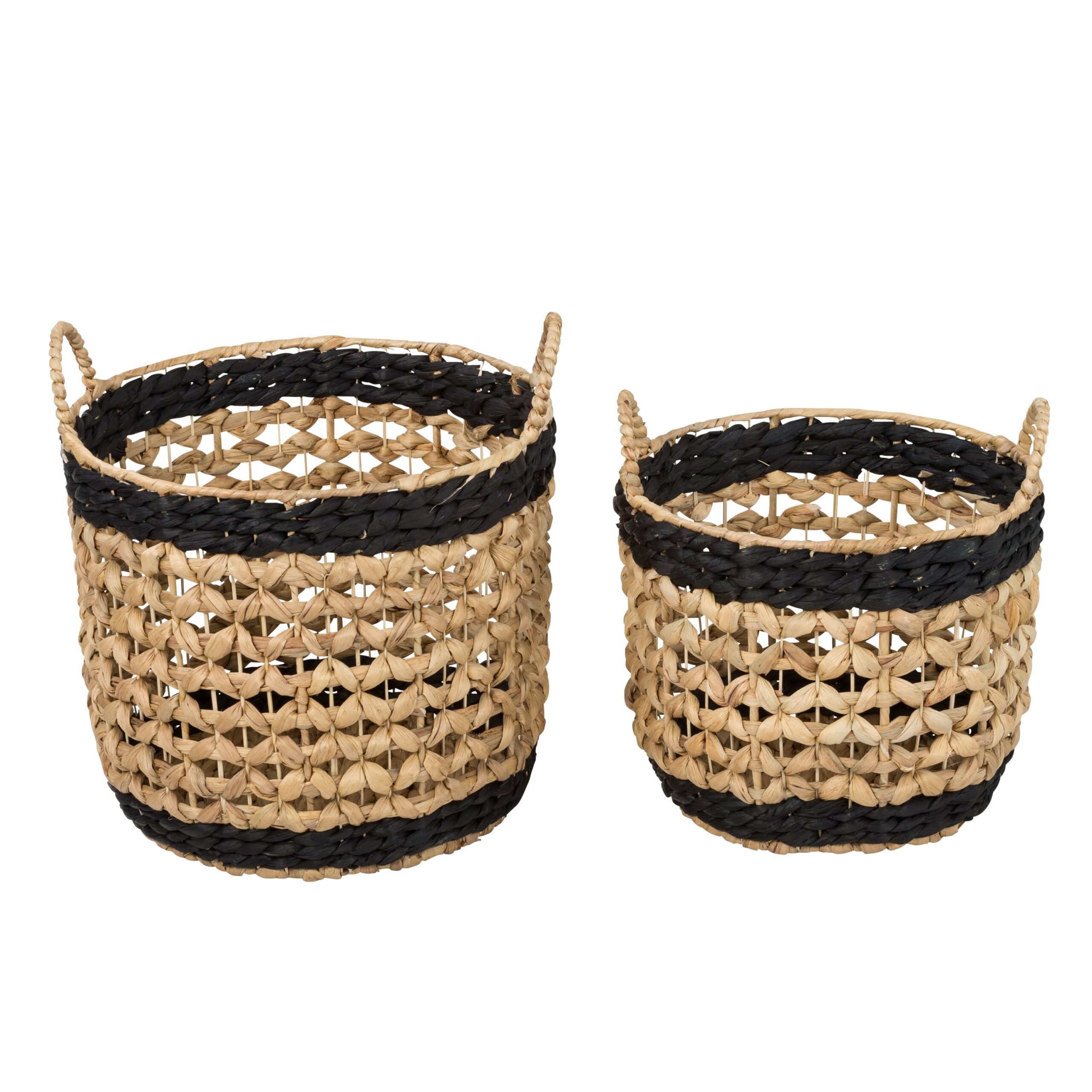 natural/black round decorative wicker baskets with handles (set of 2) natural/black round decorative wicker baskets with handles (set of 2)